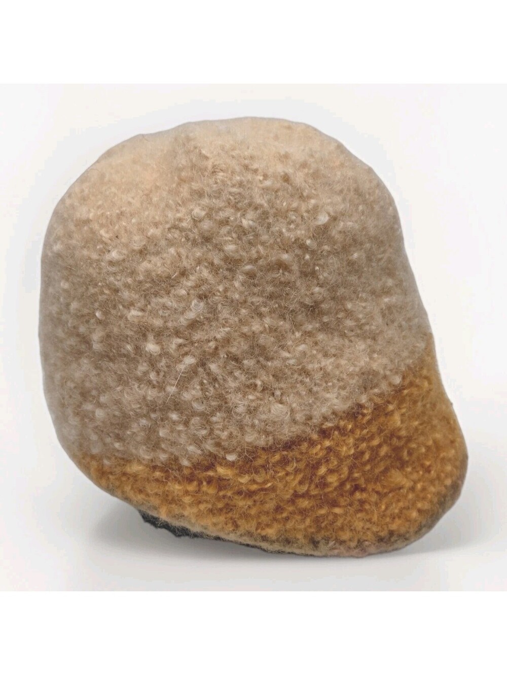 Vintage 70s Hand Knit Fuzzy Wool Blend Cloche Hat Peach Orange Brown Boho